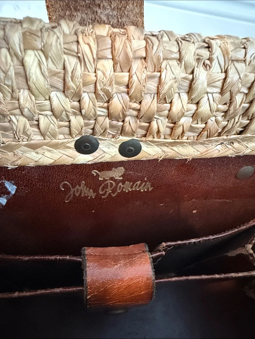 1960’s John Romain Bohemian Straw Attaché Bag  with Brown Leather Trim